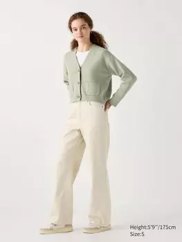 Короткий кардиган из пряжи-суфле с v-образным вырезом Uniqlo, серый