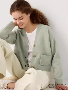 Короткий кардиган из пряжи-суфле с v-образным вырезом Uniqlo, зеленый