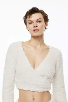 Короткий кардиган-конверт с плюшевым мишкой H&amp;M, светло-бежевый