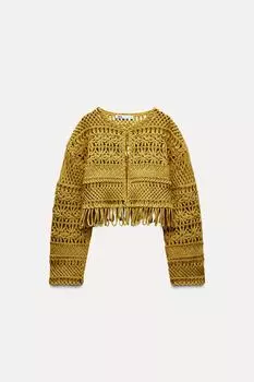 Короткий кардиган макраме с бахирой ZARA, цвет oil