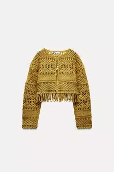 Короткий кардиган макраме с бахирой ZARA, цвет oil
