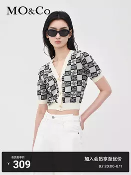 Короткий кардиган Moco с V-образным вырезом, черно-белый