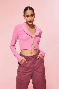 Короткий кардиган с галстуком H&M, розовый