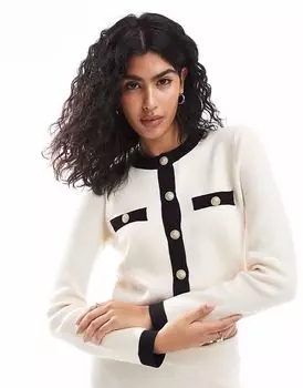 Короткий кардиган Vero Moda на пуговицах с контрастной отделкой кремового цвета