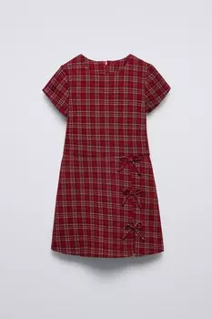 Короткий клетчатый комбинезон ZARA, красный