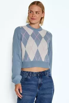 Короткий клетчатый свитер Noisy May, серый