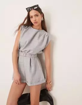 Короткий комбинезон ASOS DESIGN с поясом, серый