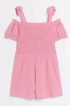 Короткий комбинезон для девочки на бретелях и банте River Island, розовый
