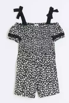 Короткий комбинезон для девочки на бретелях и банте River Island, черный