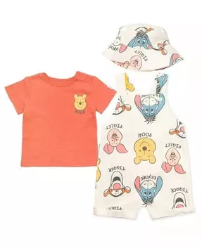 Короткий комбинезон из французской махровой ткани Tigger Winnie the Pooh, футболка и шапка, комплект из 3 предметов для новорожденных и младенцев Disney, белый