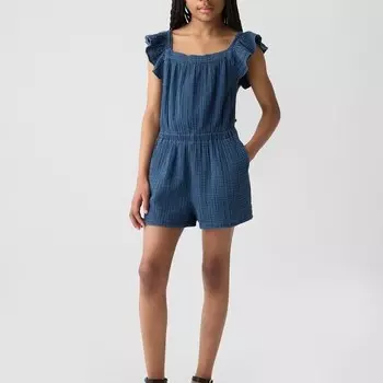 Короткий комбинезон из газа с рукавами-бабочками Gap, синий