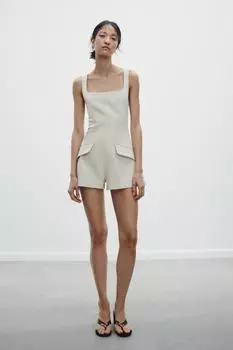 Короткий комбинезон на бретельках ZARA, цвет Light grey