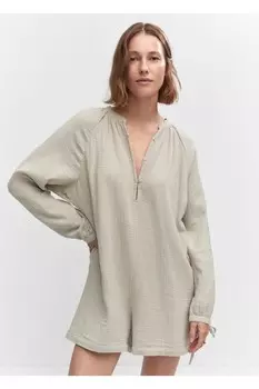 Короткий комбинезон на пуговицах Mango, бежевый