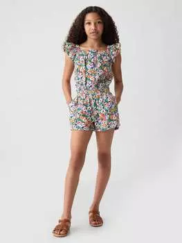 Короткий комбинезон с цветочным принтом и рукавами-бабочками Gap, цвет white/pink