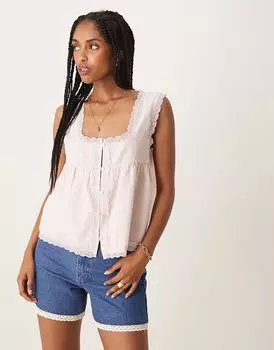 Короткий комплект от ASOS DESIGN dad с отделкой ришелье в средне-голубом цвете