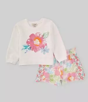 Короткий комплект с цветочным принтом Peek Little Girls 2T-10, мультиколор