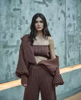 Короткий коричневый вязаный женский кардиган The Extreme Collection, светло-коричневый