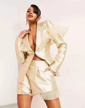 Короткий костюм ASOS LUXE с тюлем цвета устрицы