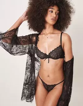 Короткий кружевной халат River Island черного цвета