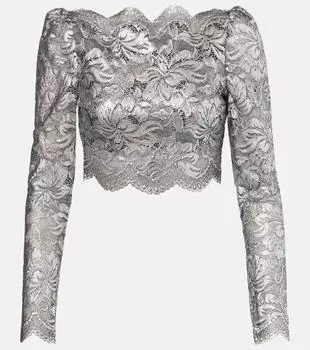 Короткий кружевной топ с цветочным узором Rabanne, Black / Silver