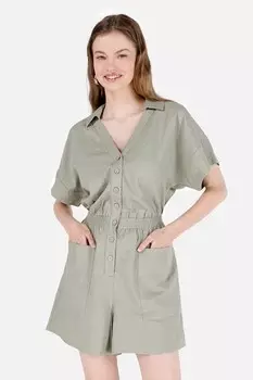 Короткий льняной комбинезон с боковыми карманами COLIN'S, хаки