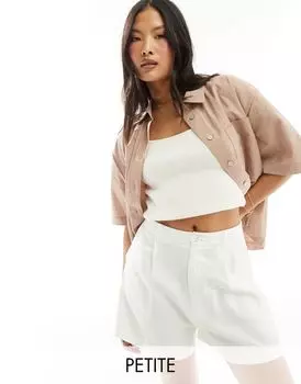 Короткий льняной образ Stradivarius Petite цвета экрю