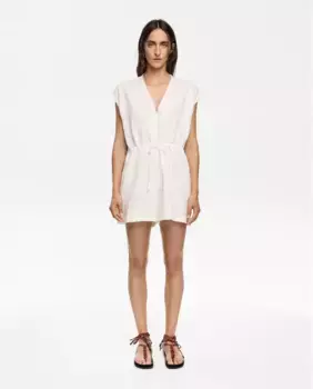 Короткий льняной женский комбинезон Bimba y Lola, цвет Crudo