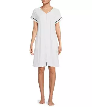 Короткий махровый халат Miss Elaine на молнии спереди, белый