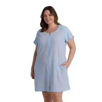 Короткий махровый халат на молнии большого размера Miss Elaine Essentials, голубой