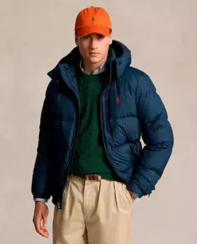 Короткий мужской пуховик с капюшоном Polo Ralph Lauren, темно-синий