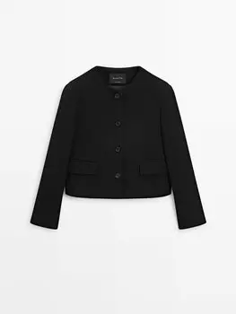Короткий пиджак с круглым вырезом Massimo Dutti, черный