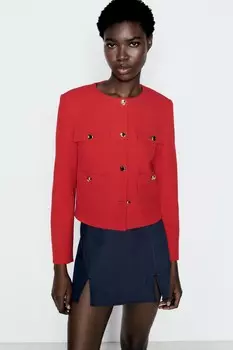 Короткий пиджак с золотыми пуговиками ZARA, красный