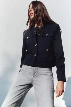 Короткий пиджак с золотыми пуговицами ZARA, темно-синий