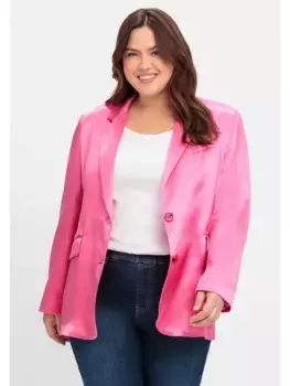 Короткий пиджак Sheego "больших размеров" из шелковистой блестящей ткани, розовый