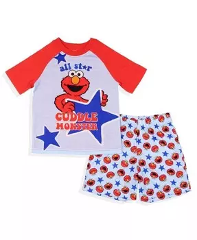 Короткий пижамный комплект для сна Elmo All Star Cuddle Monster для мальчиков и девочек Sesame Street, синий