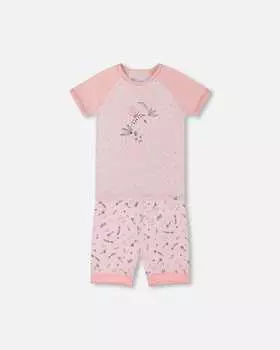 Короткий пижамный комплект из двух частей из органического хлопка с маленькими розовыми цветами на бледно-розовом фоне Deux par Deux