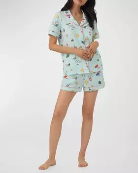 Короткий пижамный комплект из органического хлопка с принтом BedHead Pajamas, цвет Beach Day