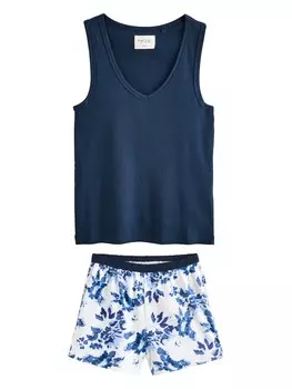 Короткий пижамный комплект Next, цвет Navy/Pastel blue