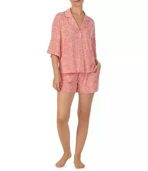 Короткий пижамный комплект Sanctuary с леопардовым принтом и воротником на пуговицах спереди, с рукавами 3/4 и эластичной резинкой на талии, животный принт