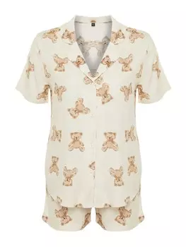 Короткий пижамный комплект Trendyol, бежевый