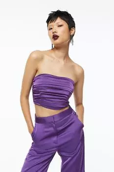 Короткий плиссированный топ-бандо H&M, фиолетовый