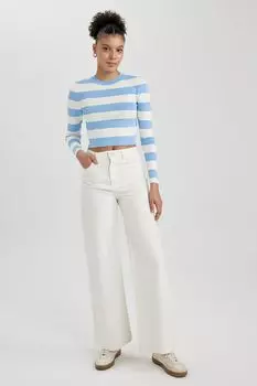 Короткий полосатый свитер Defacto, белый