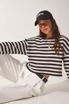 Короткий полосатый свитер Happiness Istanbul, черный