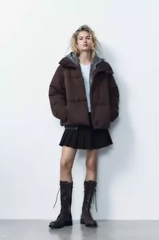 Короткий пуховик-анорак с защитой от воды и ветра ZARA, коричневый