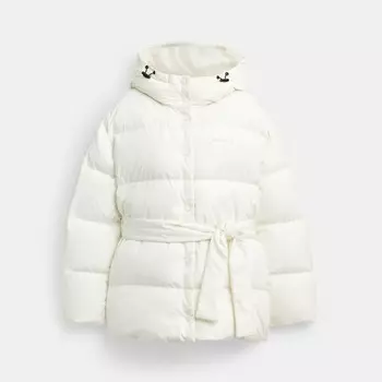 Короткий пуховик с поясом COACH, кремовый