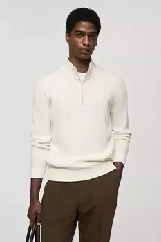 Короткий пуловер Antigua на молнии Mango, кремовый