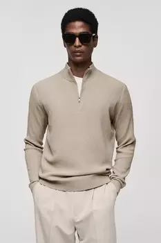 Короткий пуловер Antigua на молнии Mango, светло-коричневый