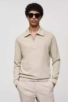 Короткий пуловер из тенпа на молнии Mango, светло-бежевый