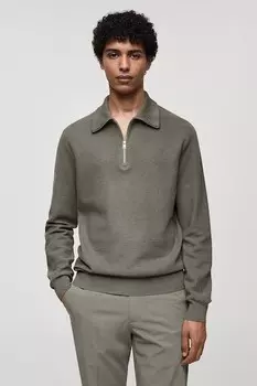 Короткий пуловер из тенпа на молнии Mango, темно-серый