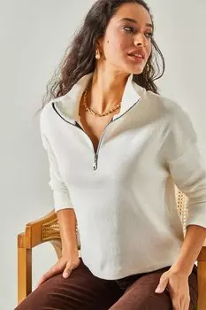 Короткий пуловер с короткой молнией Olalook, белый